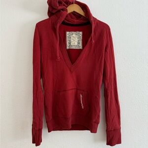 Abercrombie & Fitch Y2K Red Deep V-Neck Sweater Sweatshirt Hooded Hoodie